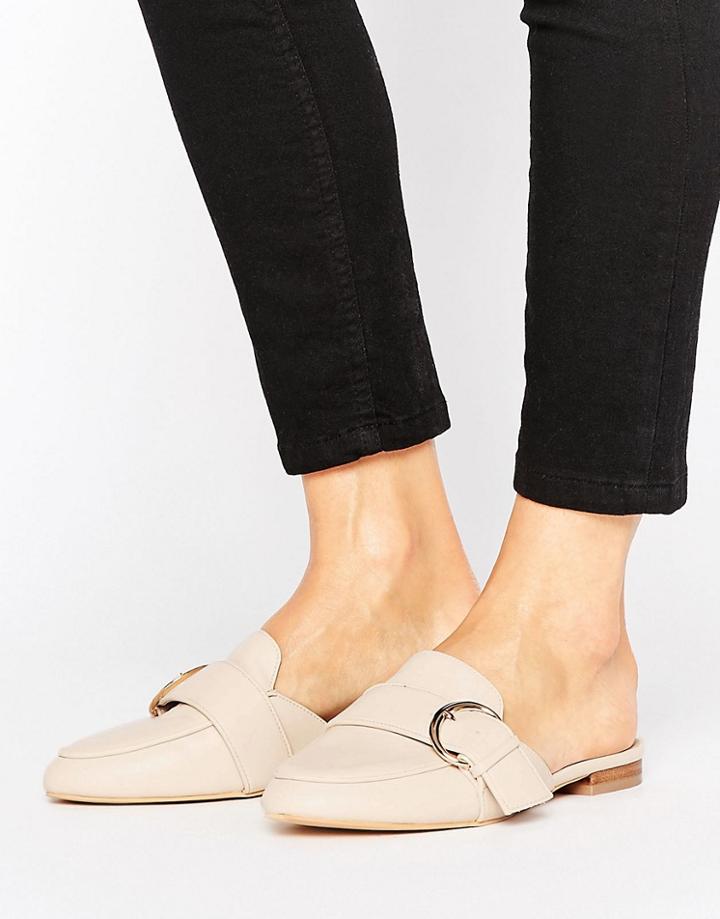 Lost Ink Buckle Backless Mule Loafers - Beige
