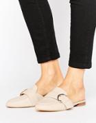 Lost Ink Buckle Backless Mule Loafers - Beige