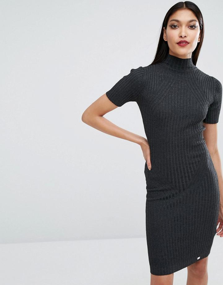 Lipsy Rib Detail Knit Dress - Gray