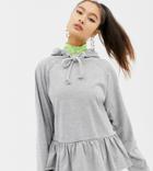 Collusion Embellished Ruffle Hem Hoodie - Gray