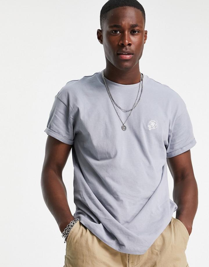 New Look Rose Embroidered T-shirt In Blue-blues