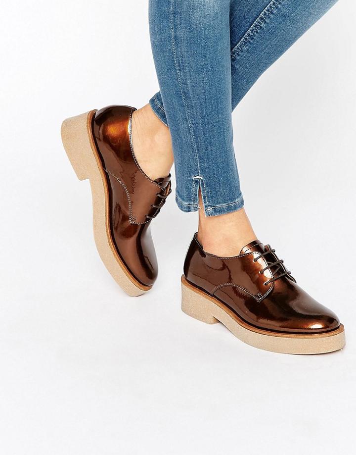 Asos Minority Lace Up Flat Shoes - Bronze Metallic