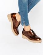 Asos Minority Lace Up Flat Shoes - Bronze Metallic