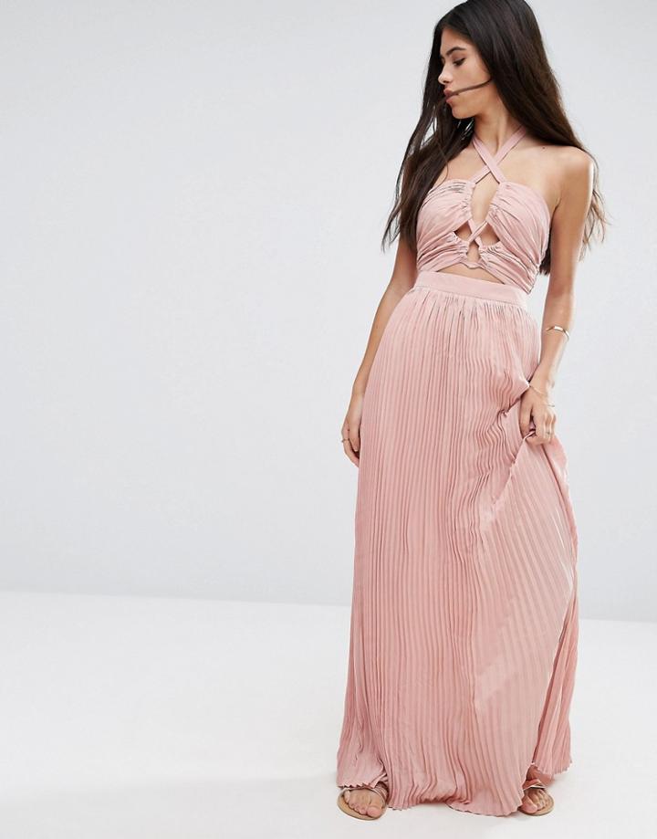 Pixie & Diamond Halterneck Skater Dress With Cut Out Detail - Pink