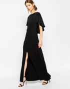Asos Crepe Maxi Dress With Soft Cape Back Detail - Black