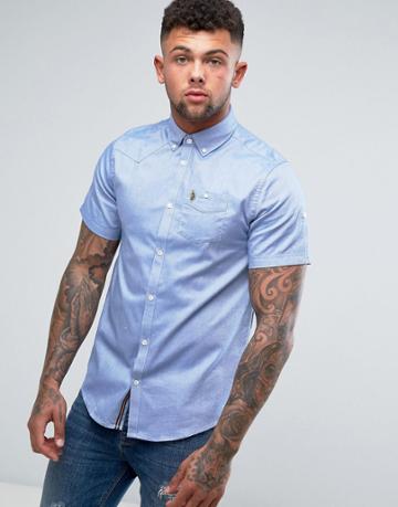Luke 1977 Sports Oxford Stretch Short Sleeve Shirt - Blue
