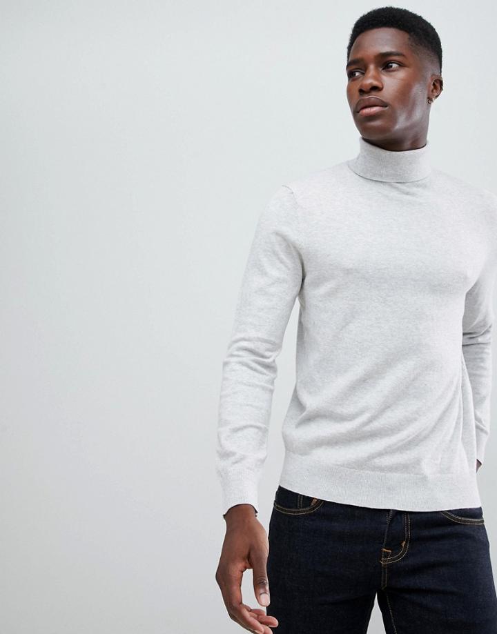 Burton Menswear Roll Neck Sweater In Light Gray - Gray