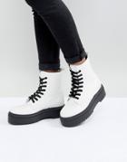 Asos Design Attitude Chunky Lace Up Boots - White