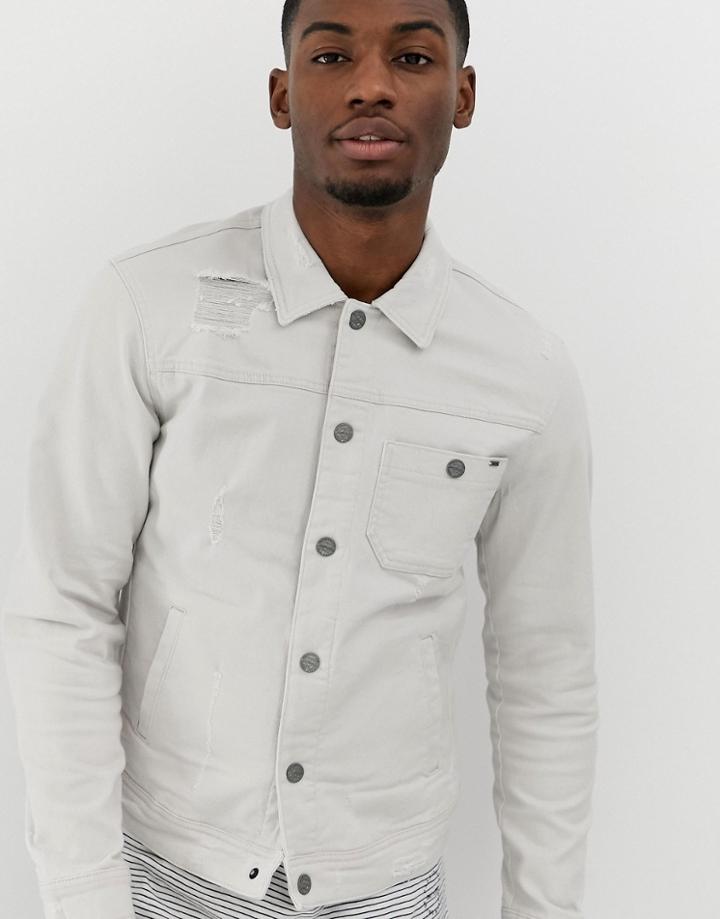Only & Sons Distressed Denim Jacket-gray