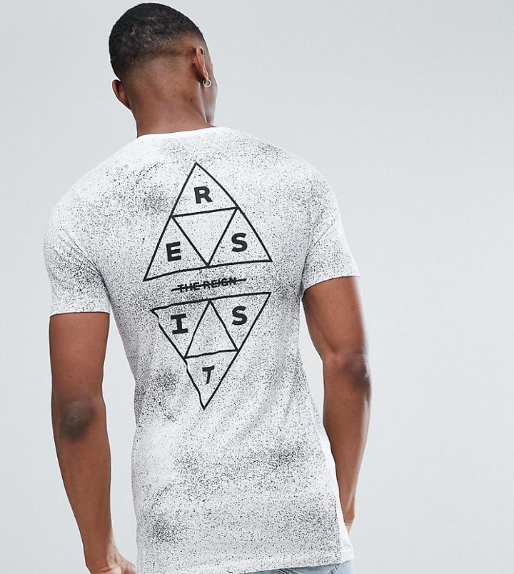Asos Tall Longline Muscle T-shirt With Splatter And Triangle Print - White