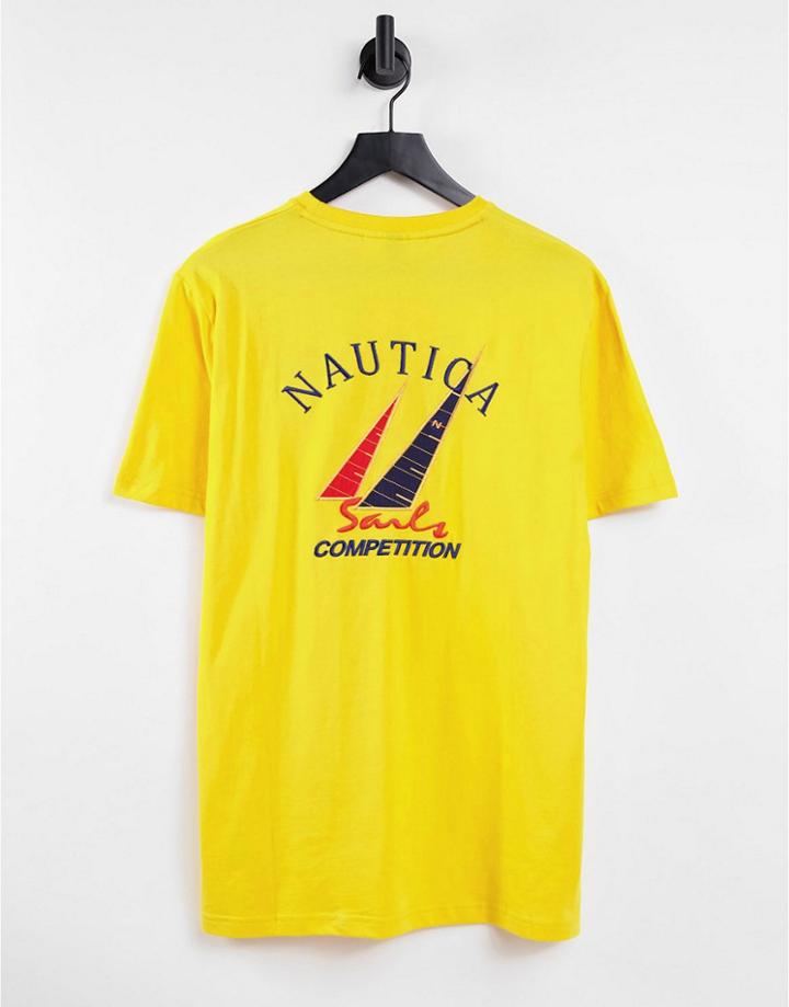 Nautica Competition Trim Back Print T-shirt In Yellow