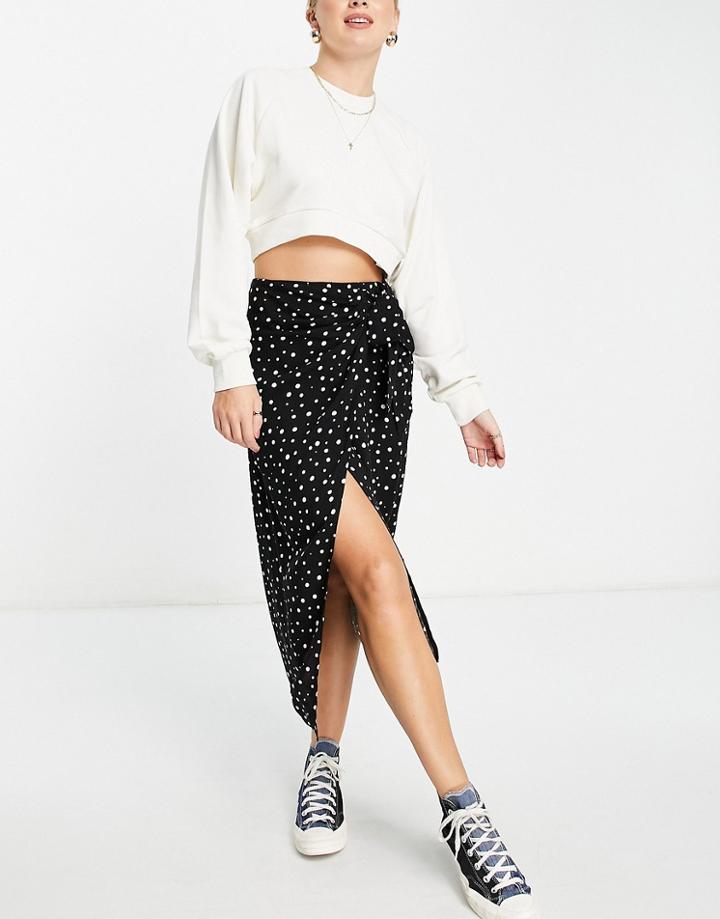 Miss Selfridge Wrap Tie Midi Skirt In Mono Spot-black