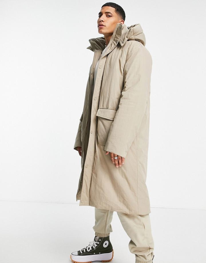 Asos Design Oversized Parka Jacket In Stone-neutral