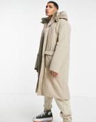 Asos Design Oversized Parka Jacket In Stone-neutral