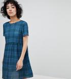 Reclaimed Vintage Inspired Checked Smock Dress - Blue