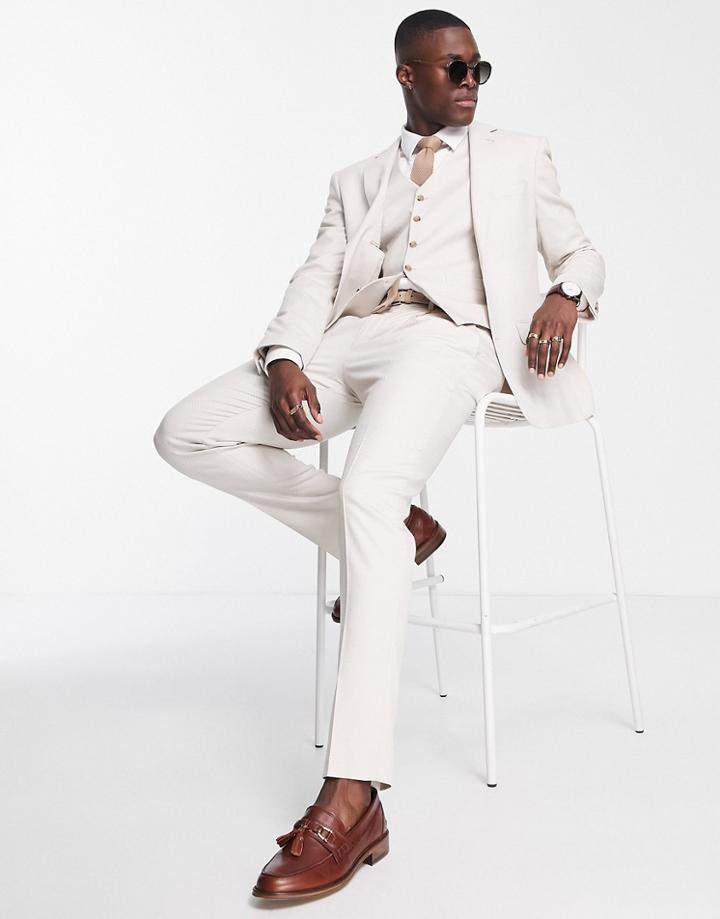 Noak Slim Premium Fabric Suit Pants In Stone Micro Texture With Two-way Stretch - Beige-neutral