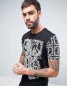 Brave Soul Dragon Print T-shirt Pocket - Black