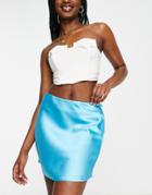 Asos Design Satin Cowl Back Mini Skirt In Blue