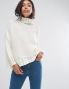 Prettylittlething Neck Detail Sweater - Cream
