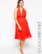 Club L Plus Size Pleated Halter Marilyn Dress - Bright Red
