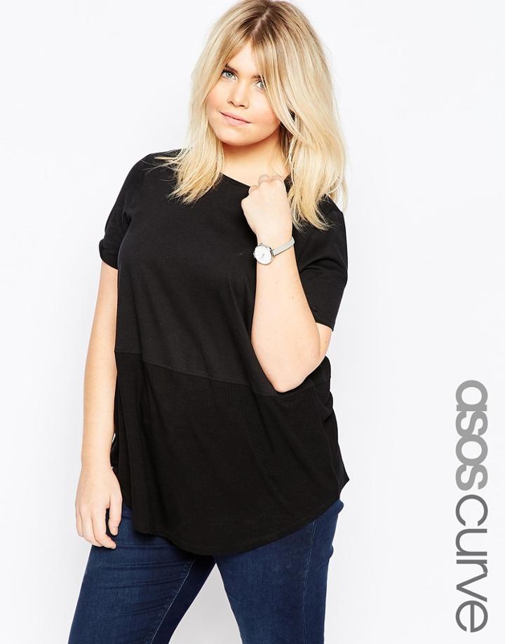 Asos Curve Contrast Ribbed Panel T-shirt - Black