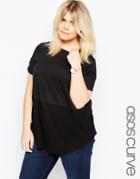 Asos Curve Contrast Ribbed Panel T-shirt - Black