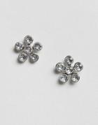 Asos Flower Crystal Stud Earrings - Silver