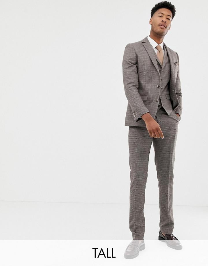 Harry Brown Tall Brown Micro-check Slim Fit Suit Pants - Brown