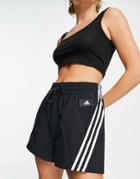 Adidas Aeroready 3 Stripe High Waist Woven Shorts In Black-grey