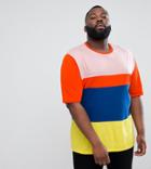 Asos Design Plus Oversized T-shirt With Half Sleeve And Bright Color Block - Multi