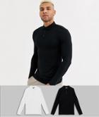 Asos Design 2 Pack Muscle Fitlong Sleeve Jersey Polo Save-multi