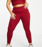 South Beach Plus High Waisted Leggings In Burgundy With Contrast Seams-red