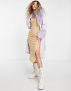 Topshop Long Belted Coat With Faux Fur Trims-purple