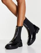 Miss Selfridge Army Black Box Zip Boot