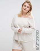 Asos Curve Lounge Oatmeal Marl Jersey Off Shoulder Sweatshirt - Oatmeal Marl