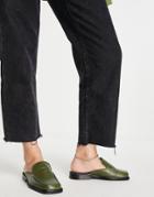 Asos Design Mascot Leather Loafer Flat Mules In Olive Green