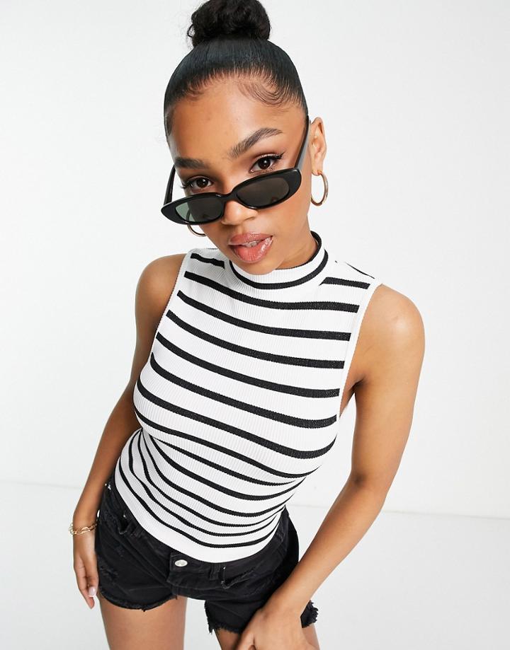 Stradivarius Seamless High Neck Tank Top In Stripe-multi