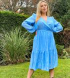 Vero Moda Curve Midi Wrap Dress In Blue-blues