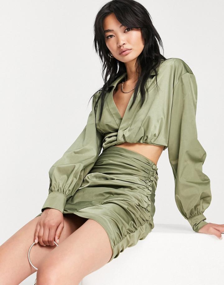 Asos Design Matching Twist Detail Top With Collar Detail-green