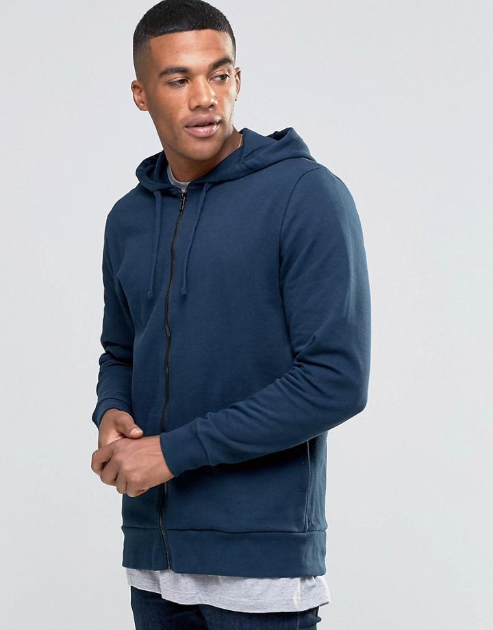 Asos Zip Up Hoodie In Navy - Eclipse