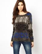 Only Type Print Hairy Sweater - Phantom
