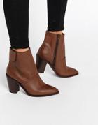 Asos Effie Leather Ankle Boots - Choc