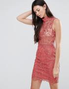 Pixie & Diamond High Neck Lace Mini Dress - Dusty Pink