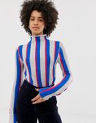 Pieces Felipa High Neck Stripe Sweater - Navy