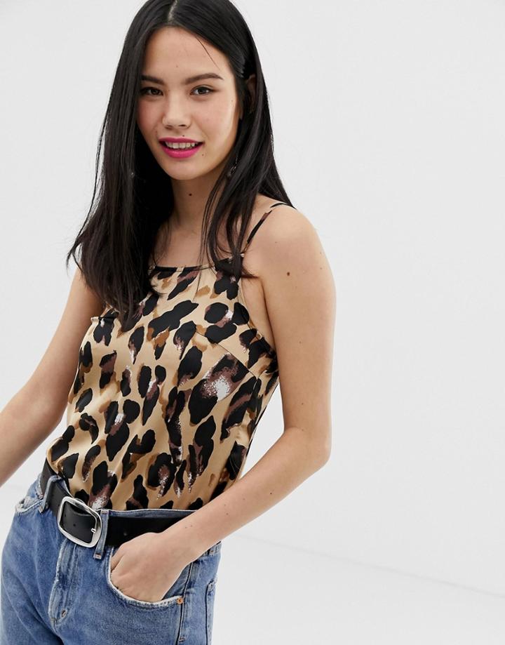 Parisian Leopard Print Satin Cami Top - Brown