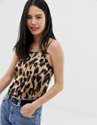 Parisian Leopard Print Satin Cami Top - Brown