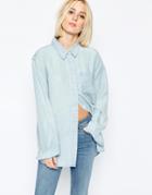 Weekday Clean Wash Denim Shirt - Light Blue