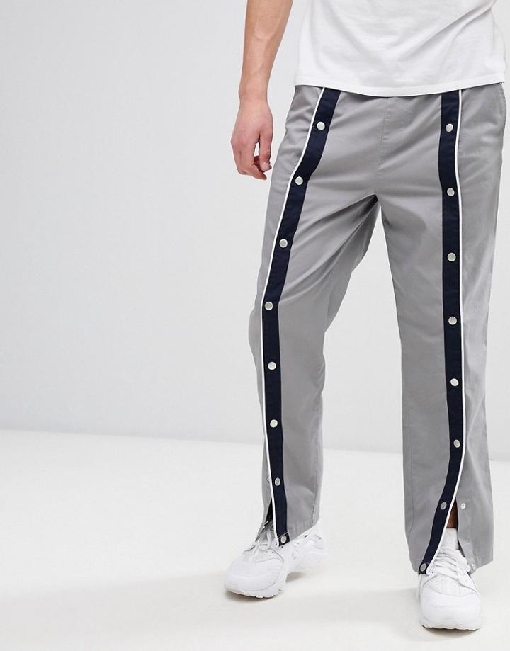 Asos Design Skater Pants In Gray With Front Poppers - Gray