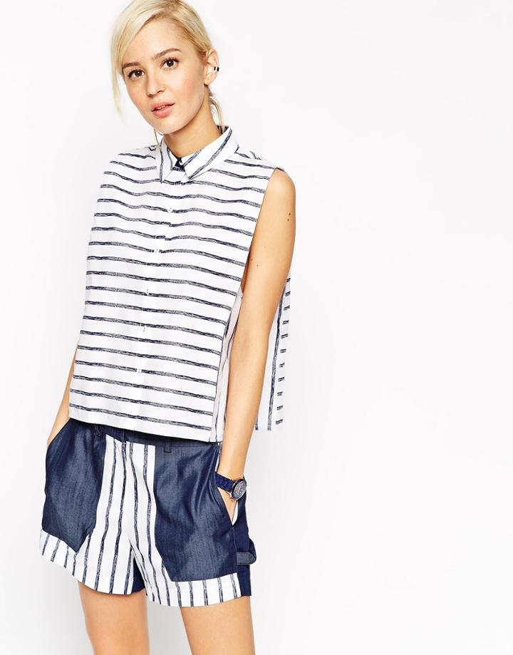 Asos White Crayon Stripe Sleeveless Shirt