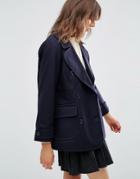 Ymc Double Breasted Pea Coat - Blue